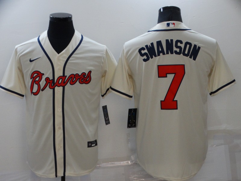 2021 Men Atlanta Braves #7 Swanson cream Nike Game MLB Jerseys->atlanta braves->MLB Jersey